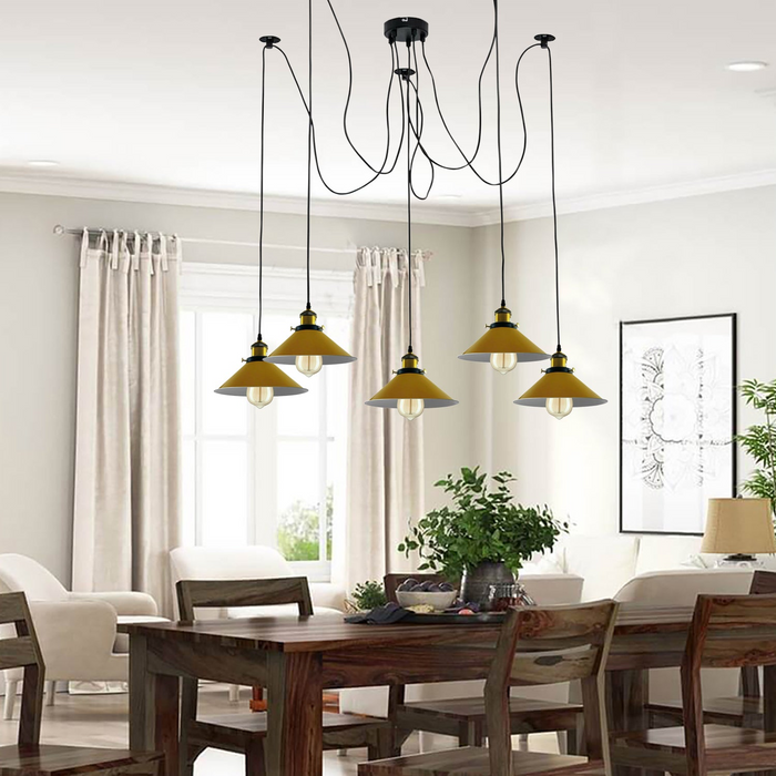 Modern large spider Braided Pendant lamp 5heads Clusters of Hanging Yellow Cone Shades Ceiling Lamp Lighting