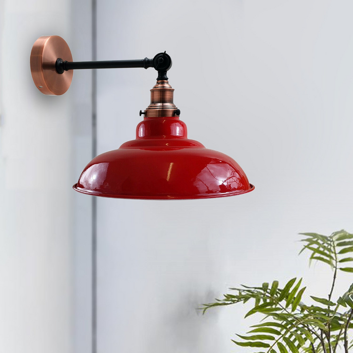 Red Shade With Adjustable Curvy Swing Arm Wall Light Fixture Loft Style Industrial Wall Sconce