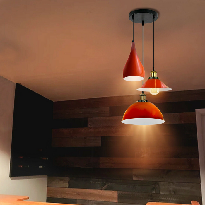 Orange Modern 3 Head Metal Hanging Light Shade Ceiling Pendant Light