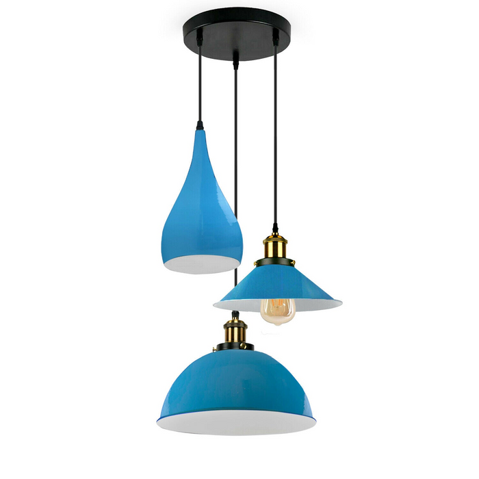 Blue Modern 3 Head Metal Hanging Light Shade Ceiling Pendant Light