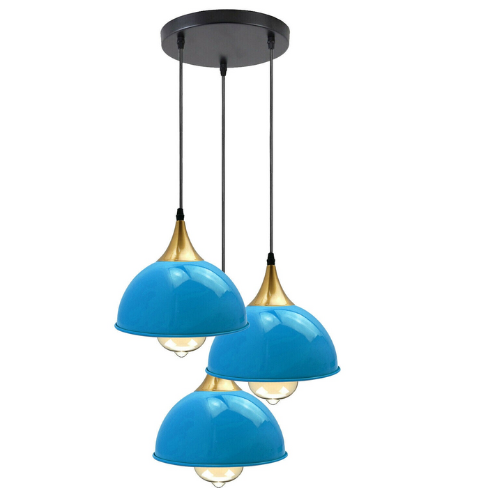 Blue 3 Way Vintage Industrial Metal Lampshade Modern Hanging Retro Ceiling Pendant Lights