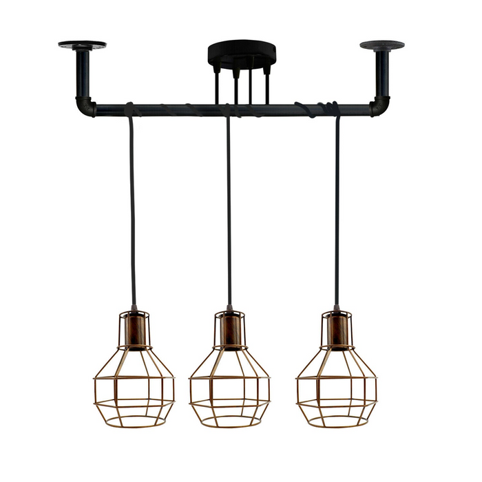 Industrial Style Ceiling Brushed copper 3 Lights Modern Metal Pipe Retro Loft Pendant Lamp