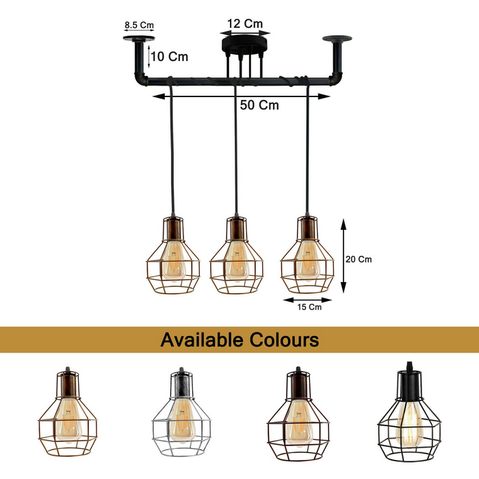 Industrial Style Ceiling Brushed copper 3 Lights Modern Metal Pipe Retro Loft Pendant Lamp