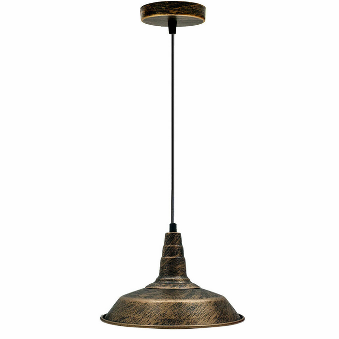Industrial Vintage New Pendant Ceiling Light 26cm Bowl Shade Brushed Copper E27Uk Holder