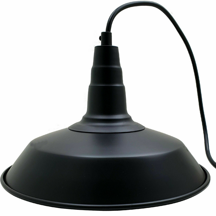 Industrial Vintage New Pendant Ceiling Light 260cm Bowl Shade Black E27Uk Holder