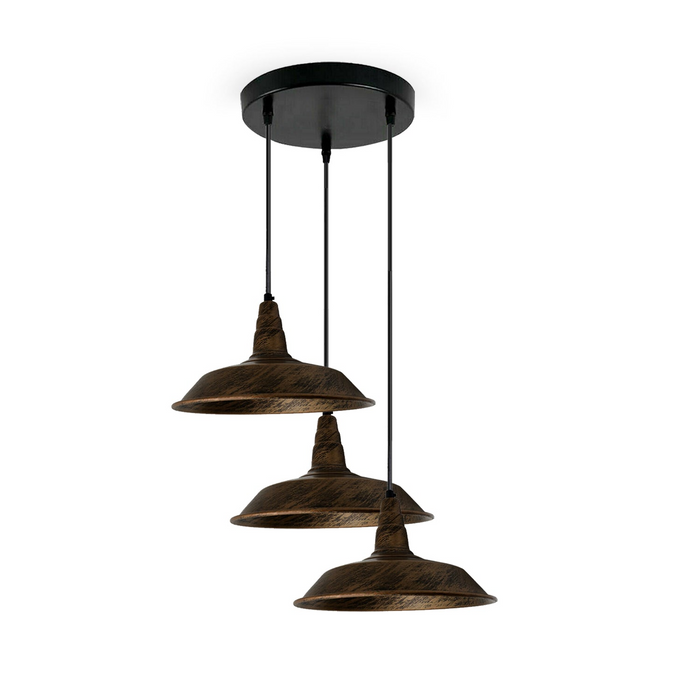 Industrial Vintage 3 head Lights Pendant Round Ceiling Light 26cm Bowl Shade Brushed Copper