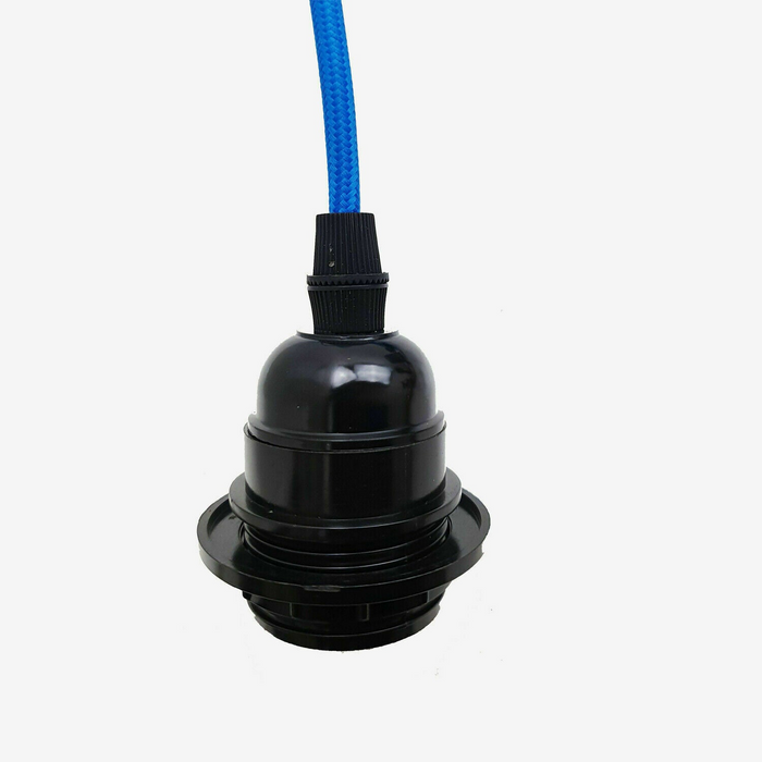4M Fabric Flex Cable UK Blue colour Plug In Pendant Lamp Light Set E27 Bulb Holder+ switch