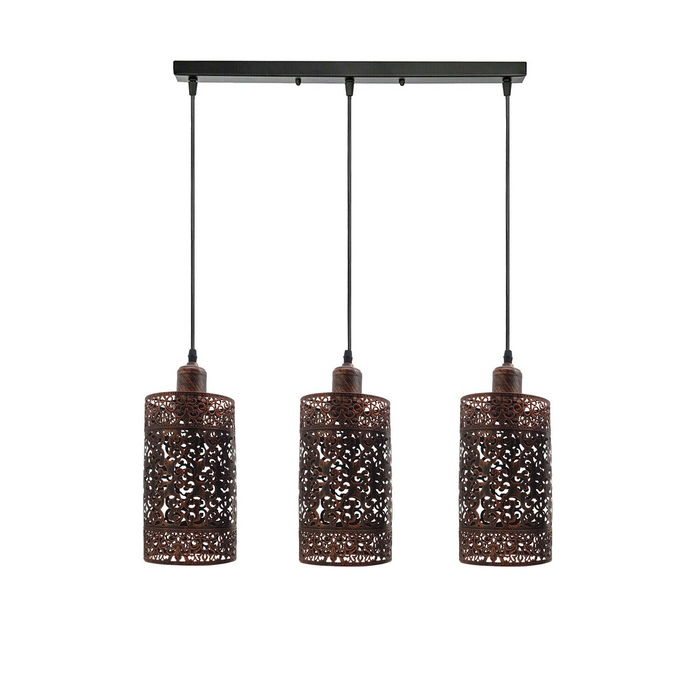Industrial Modern 3 Way Retro Rustic Red Cage Ceiling Hanging Pendant Shade E27