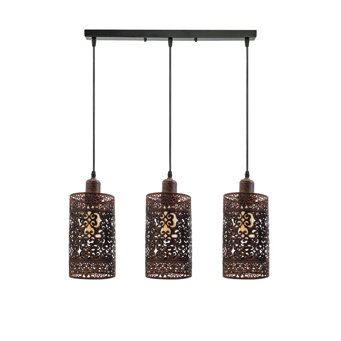 Industrial Modern 3 Way Retro Rustic Red Cage Ceiling Hanging Pendant Shade E27