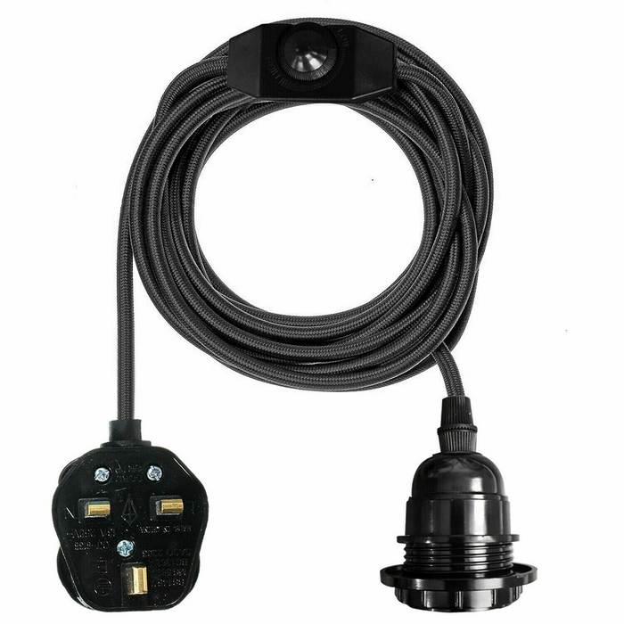4M Fabric Flex Cable UK Black colour Plug In Pendant Lamp Light Set E27 Bulb Holder+ switch