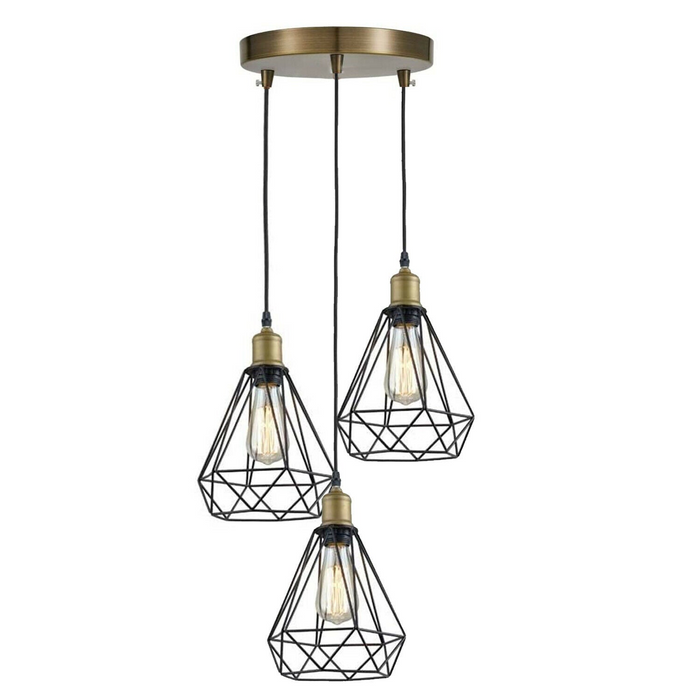 Vintage Cluster Pendant Light | Perry | Cage Light | Green Brass