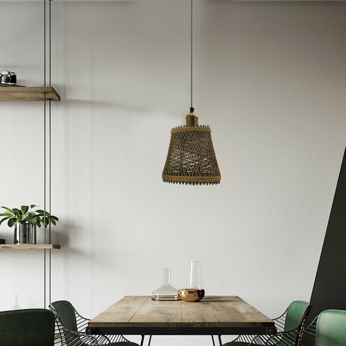 Rattan Pendant Light | Rico | Vintage Style | 1 Way | Brushed Copper