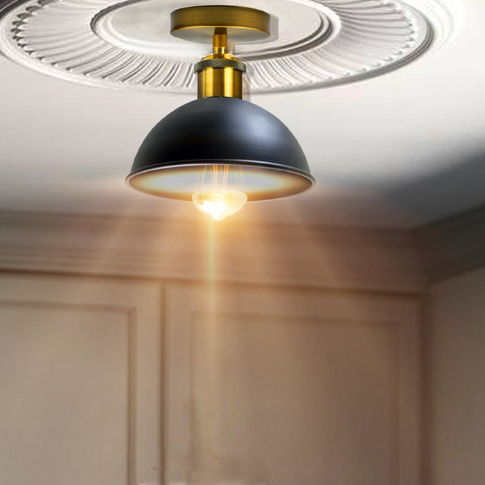 Modern Ceiling Light | Chad | Metal Dome | Black and Yellow Brass