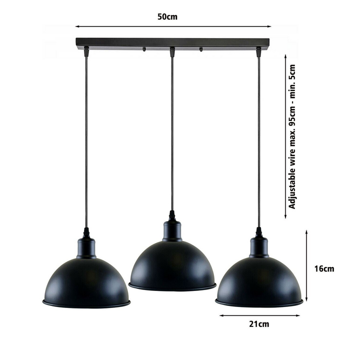 Modern Pendant Light | Winona | Metal Dome | 3 Way | Black