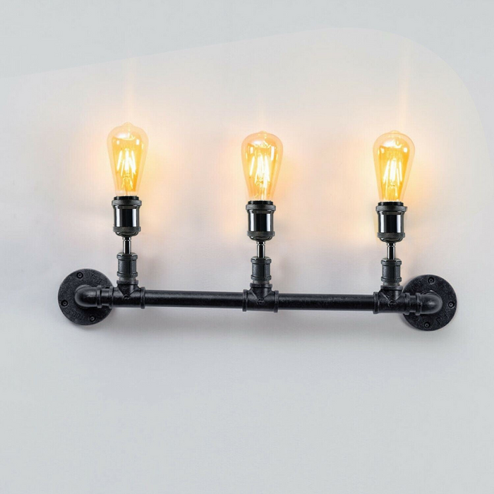 Industrial Wall Light | Hank | 3 Bulb Pipe Lighting | Black
