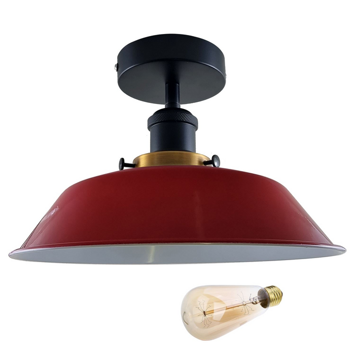 Industrial Flush Ceiling Light | Dale | Metal Shade | Various Colours