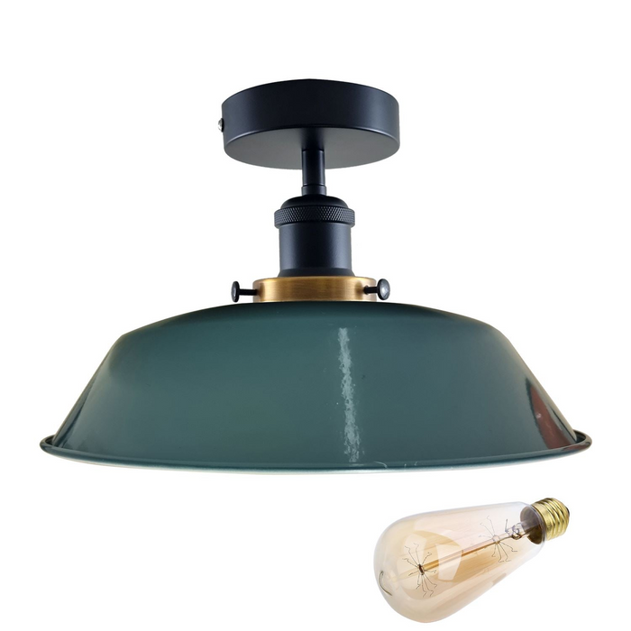 Industrial Flush Ceiling Light | Dale | Metal Shade | Various Colours