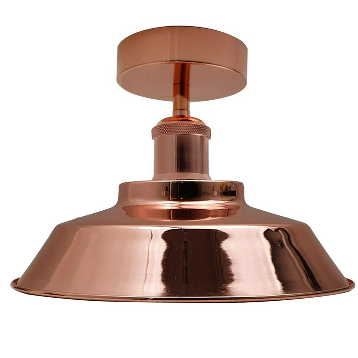 Industrial Flush Ceiling Light | Cole | Metal Shade | Rose Gold
