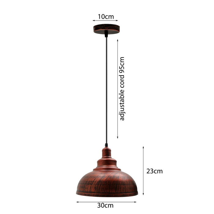 Industrial Pendant Light | Dempsey | Metal Shade | 1 Way | Rustic Red
