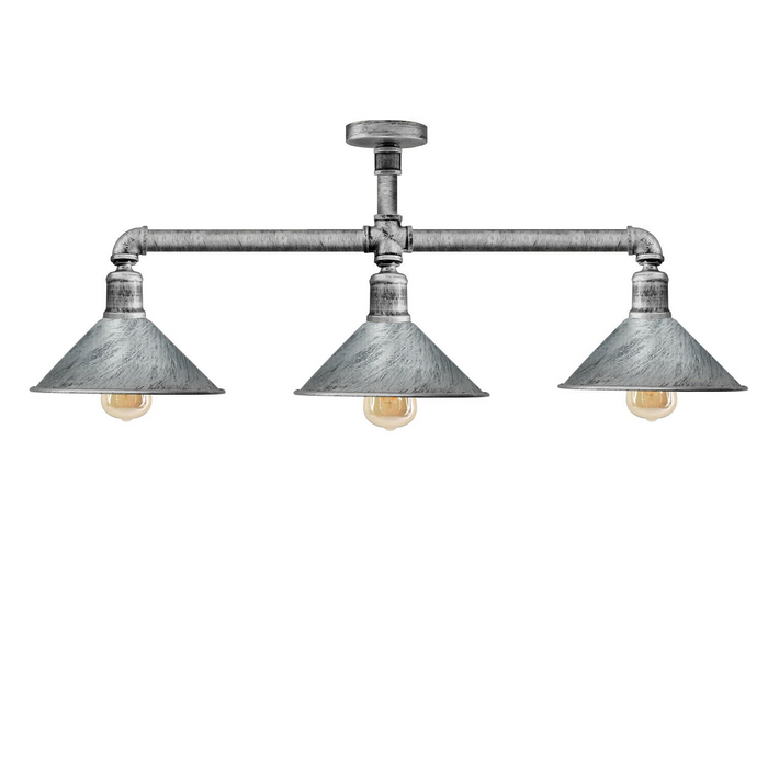Industrial Ceiling Light | Cara | Pipe Lighting | 3 Way | Brushed Silver