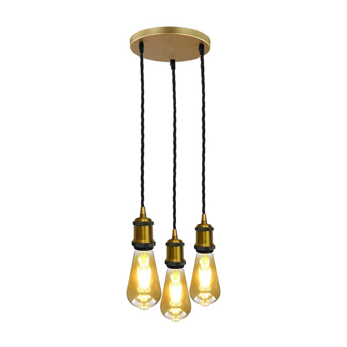Vintage Pendant Light | Priscilla | Bulb Holder | Yellow Brass | Black Wire