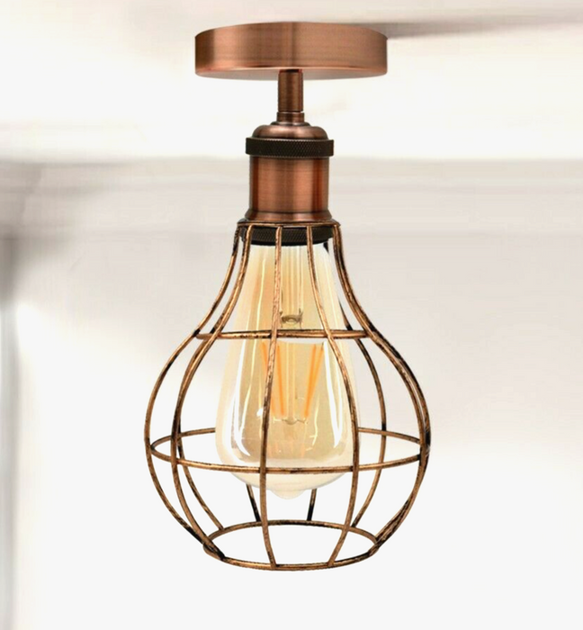 Cage Ceiling Light | Dixi | Vintage Style | Brushed Copper