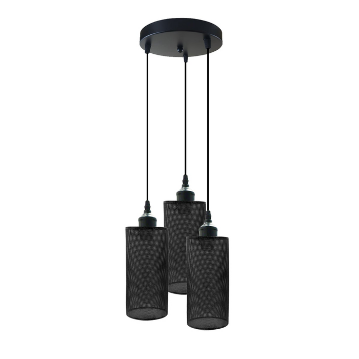 Industrial Cluster Pendant Light | Rapha | Cage Light | Black | 3 Way