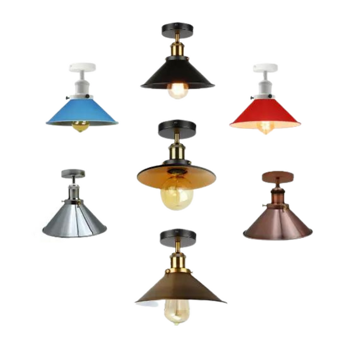 Industrial Flush Ceiling Light | Rici | Metal Cone | Various Colours