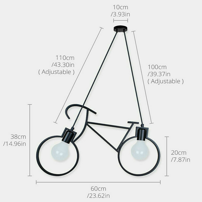 Modern Pendant Light | Vivian | Metal Bike Style | 2 Way | Black