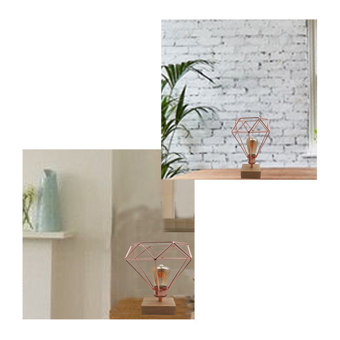 Vintage Table Lamp | Ines | Wooden Base | Rose Gold