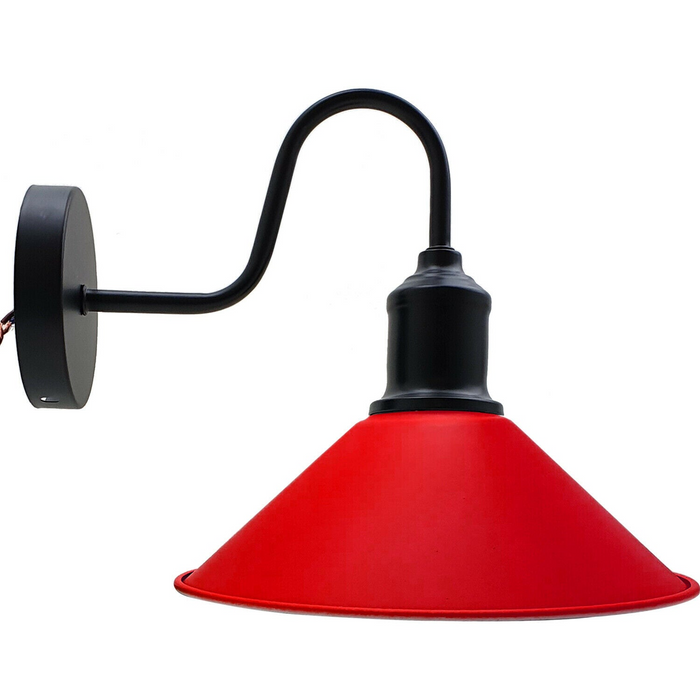 Retro Wall Light | Gabe | Metal Cone | Red Coloured