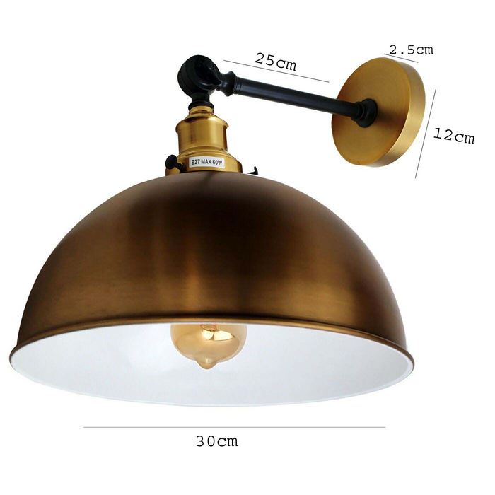 Modern Wall Light | Glen | Yellow Brass Metal Dome | Bulb Included