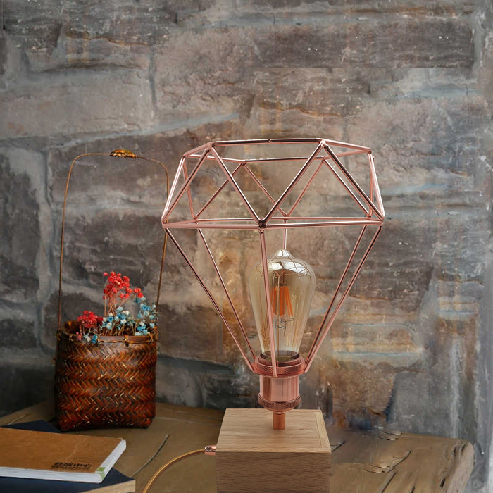 Vintage Table Lamp | Ines | Wooden Base | Rose Gold
