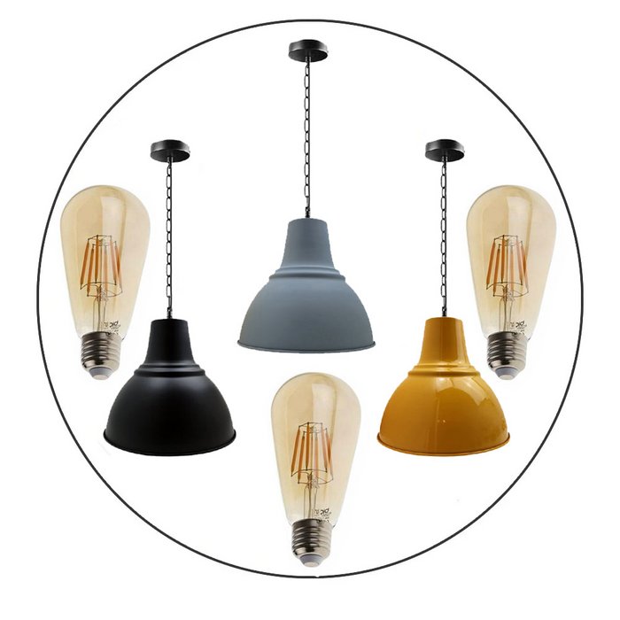 Industrial Pendant Light | Aleah | Metal Shade | 1 Way | Free Bulbs