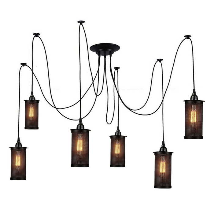 Spider Pendant Light | Quentin | Industrial Cage Light | 6 Way | Black