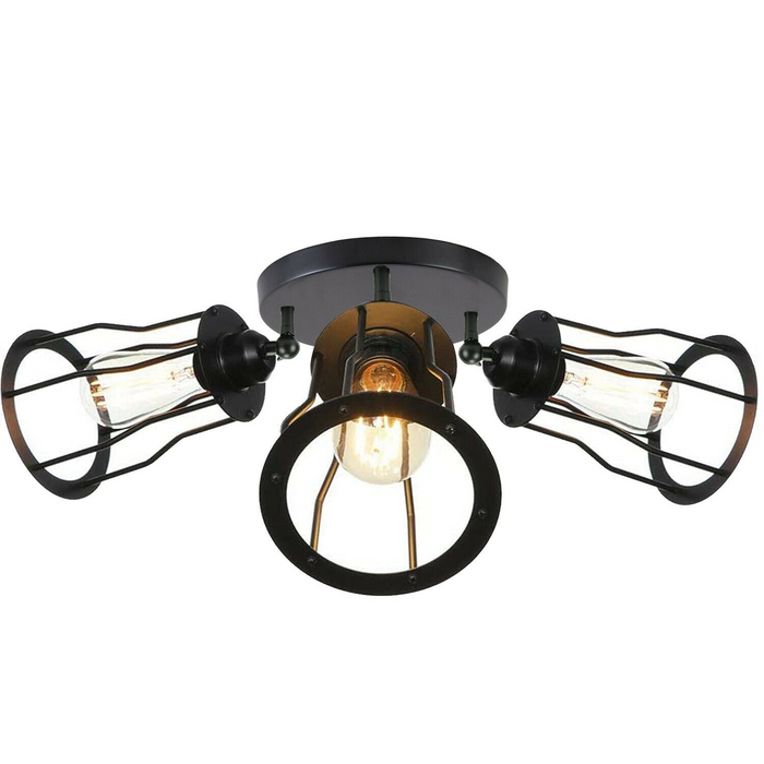 Cage Ceiling Light | Chase | Retro Style | 3 Way | Black