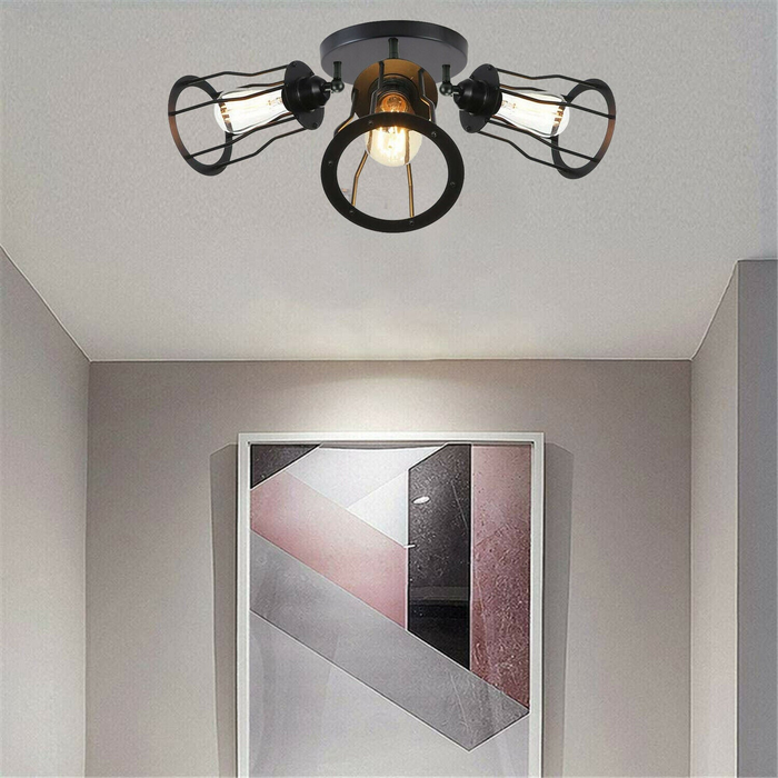 Cage Ceiling Light | Chase | Retro Style | 3 Way | Black