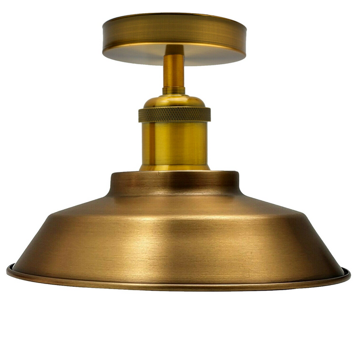 Industrial Flush Ceiling Light | Cole | Metal Shade | Yellow Brass