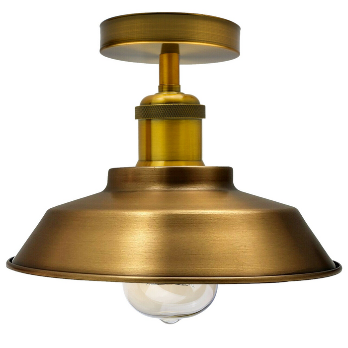 Industrial Flush Ceiling Light | Cole | Metal Shade | Yellow Brass