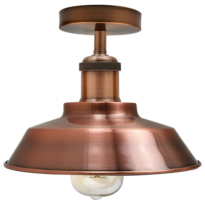 Industrial Flush Ceiling Light | Cole | Metal Shade | Copper