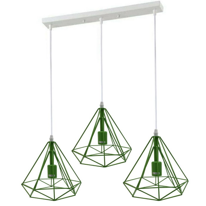 Vintage Pendant Light | Mallory | Cage Light | White and Green | 3 Way