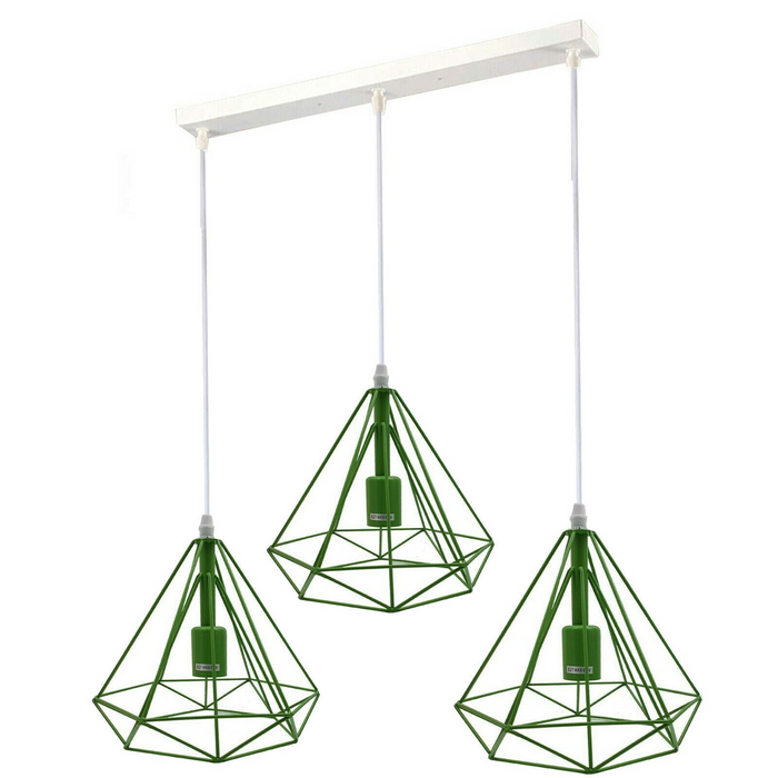 Vintage Pendant Light | Mallory | Cage Light | White and Green | 3 Way
