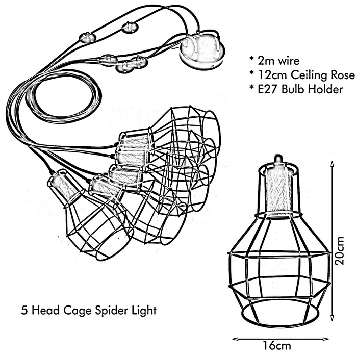Spider Pendant Light | So | Cage Light | 5 Way | Brushed Copper