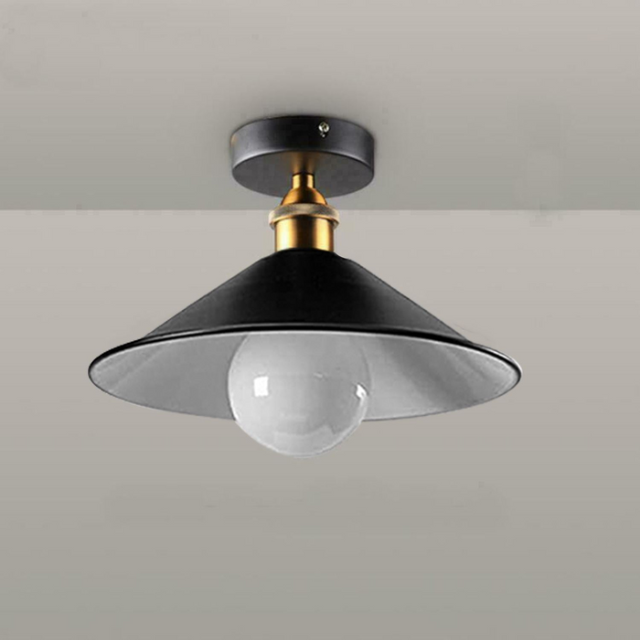 Vintage Flush Ceiling Light | Stan | Metal Cone | Black
