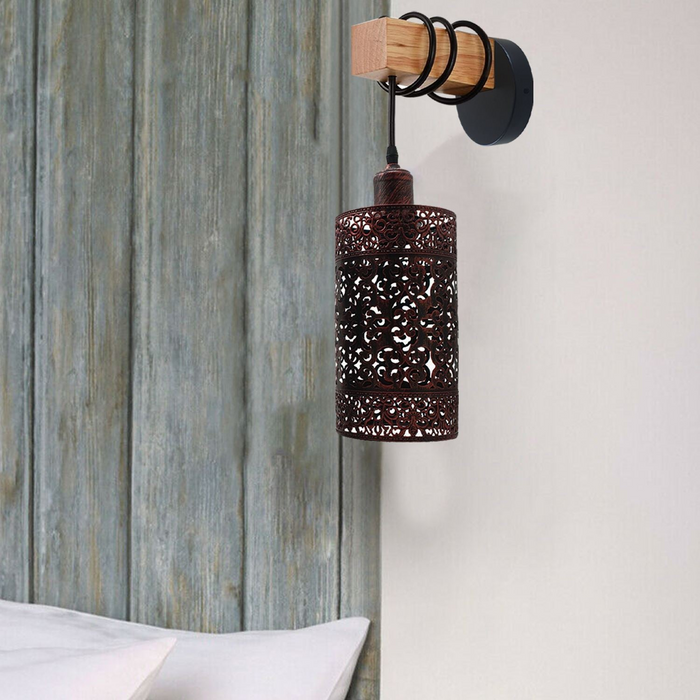 Vintage Wall Light | Gina | Wooden Base | Rustic Red