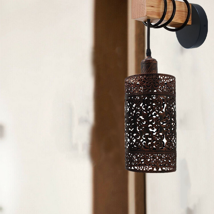 Vintage Wall Light | Gina | Wooden Base | Rustic Red