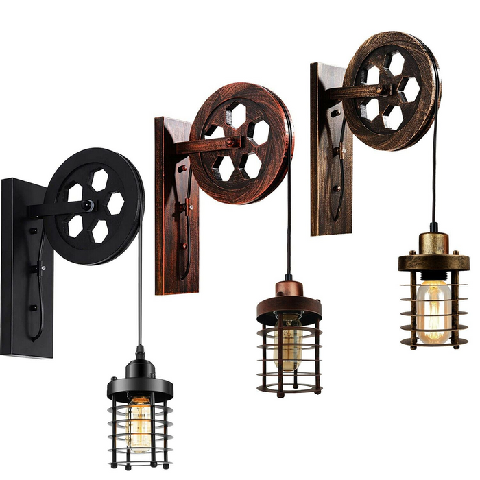 Industrial Wall Light | Dave | Pulley Wheel | Various Colours