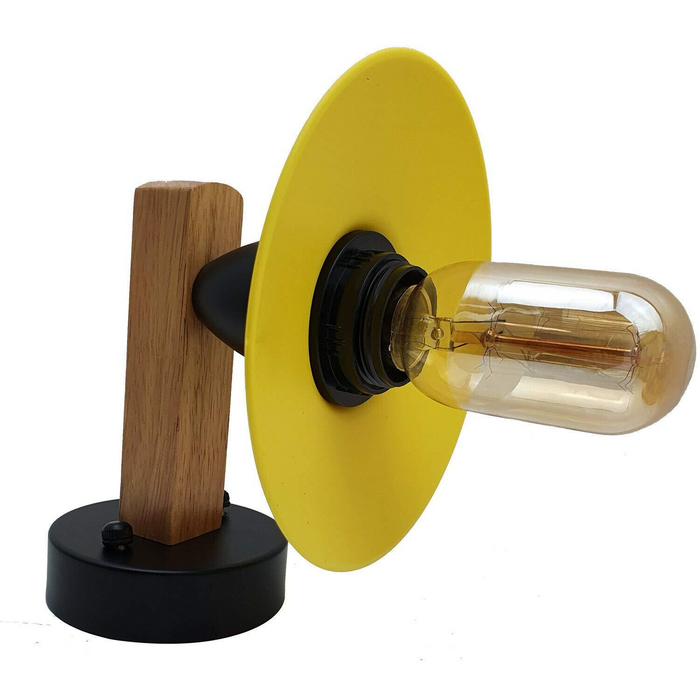 Vintage Wall Light | Eric | Wooden Base | Yellow Shade | 2 Pack
