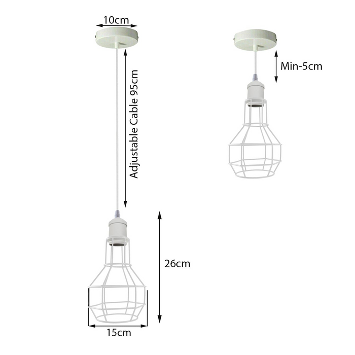 Industrial Pendant Light | Raul | Cage Light | 3 Way | White